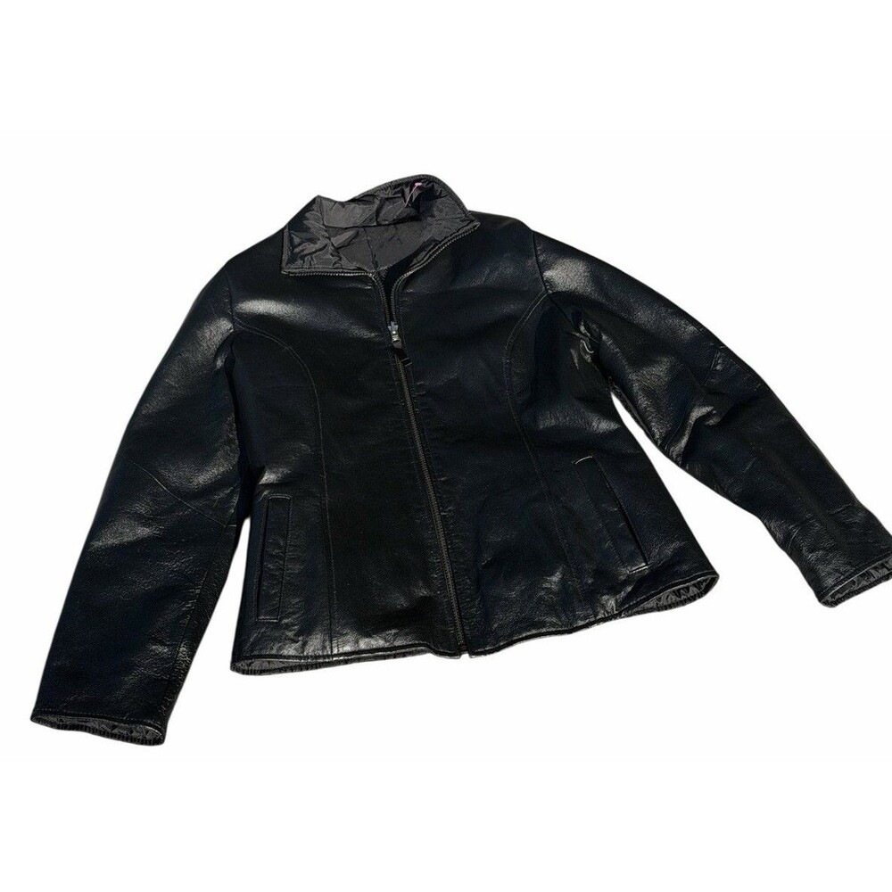 Vintage Wilson Leather Maxima Womens Black Reversible Leather Quilted Jacket Y2K
